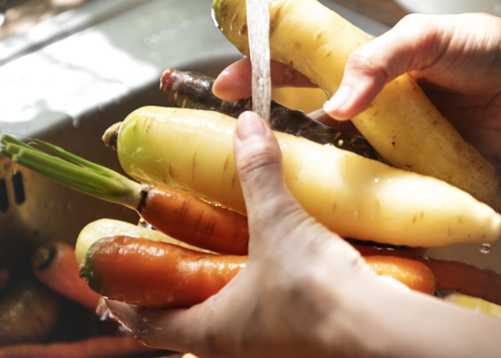 Nettoyage des légumes de la légumerie d'Itinér'Air Gourmand à Beauvais